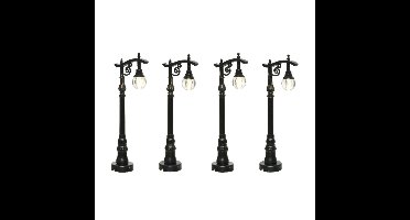Kerstdorp straatlantaarns - 4x - met verlichting - 10 cm - lantaarnpalen - lantaarns
