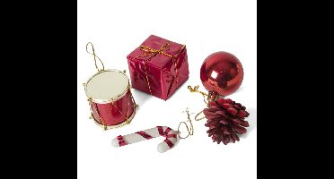 Kerststukje decoratie ornamenten - 20x st - rood - kunststof 5 cm