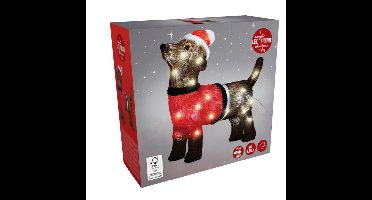 Kerstverlichting figuur - hond - in kerstkleding - 36 x 13 x 38 cm - LED lampjes wit