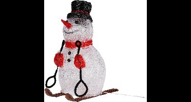 Kerstverlichting figuur - sneeuwpop - op ski - rode sjaal - 25 x 19 x 31 cm - LED