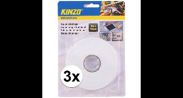 Kinzo Dubbelzijdig tape - 3x - 18 mm x 5 meter - montagetape - wit