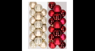 Kleine kerstballen - 32x st - champagne en donkerrood - D4 cm - kunststof -kerstversiering