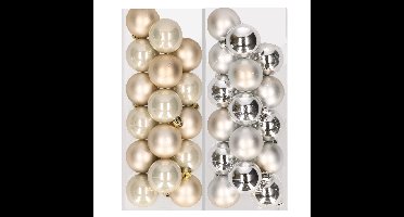 Kleine kerstballen - 32x st - champagne en zilver - D4 cm - kunststof - kerstversiering