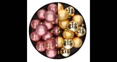 Kleine kerstballen - 32x st - goud en oudroze - D4 cm - plastic - kerstversiering