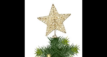 Kleine verlichte kerst piek - ster - goud - 15 cm - met 5 leds - kunststof - kerstboompiek