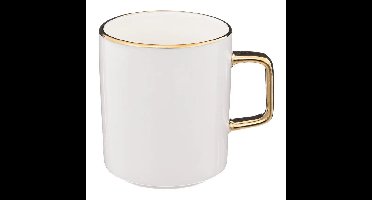 Koffiemokken Athena - 1x stuks - Keramiek - wit/goud - 350 ml - 8 x 9 cm
