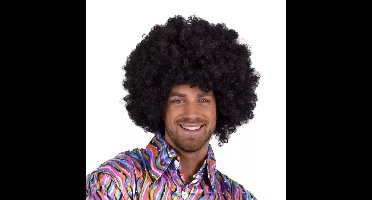 Kroeshaar Afro verkleed pruik - zwart - Disco thema verkleed pruiken