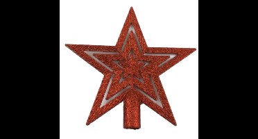 Kunststof kerstboom ster piek rood 19 cm - Kerstpieken met decoratie