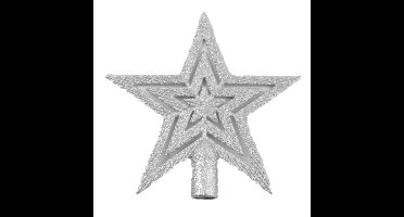 Kunststof kerstboom ster piek zilver 19 cm - Kerstpieken met decoratie