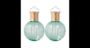 Lampion solar verlichting - 2x - turquoise - 11 cm - LED