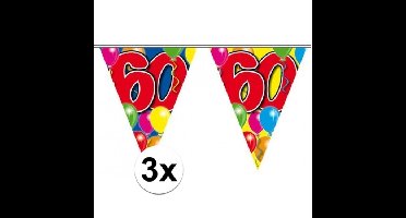 Leeftijd vlaggenlijn 60 jaar - 3x - 10 meter - plastic - 60e verjaardag slinger - vlaggetjes