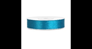 Luxe sierlint of cadeaulint - turquoise blauw - 12 mm x 25 meter - satijn