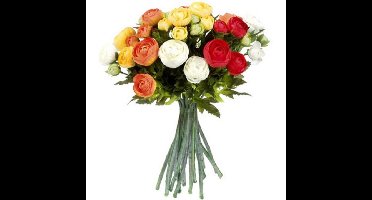 Mica Decorations Boeket - kunstbloemen - oranje/wit - Ranunculus/ranonkel - 35 cm