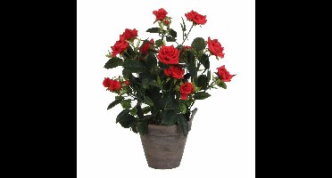Mica Decorations Kunstplant - rozen - rood - in grijze pot - 33 cm