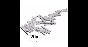 Mini knijpertjes - 20x st - zilver - 2 cm - hout - knijpers - miniknijpers