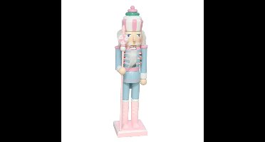 Notenkraker decoratie figuur/beeldje - 38 cm - pastel kleuren roze en blauw - hout - kerst