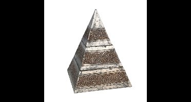 Piramide opbergkistje met deksel - 14 x 14 x 20 cm - zilver - Sieraden/spulletjes - metaal