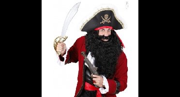 Piraten baard - lang - zwart - krullend haar - herenpruik - verkleedaccessoires