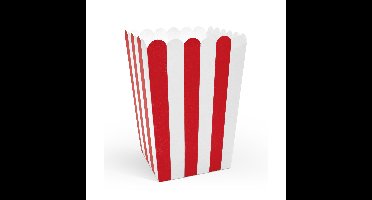 Popcorn/snoep bakjes - 6x - rood gestreept - karton - 7 x 7 x 12 cm - feest uitdeel bakjes