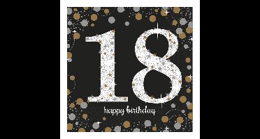 Servetten 18 jaar - 16x stuks - zwart - 33 x 33 cm - confetti - luxe - verjaardag