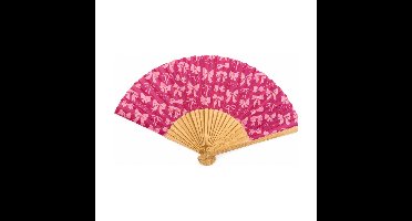 Spaanse hand waaier - Strik - roze - 21 cm - bamboe/papier