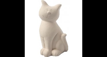 Spaarpot Kat - wit klei - 14 cm - om zelf te kleuren - poes
