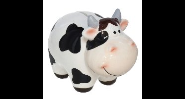 Spaarpot Koe - dieren thema - 10 x 17 x 14 cm - wit/zwart - keramiek - kinderen