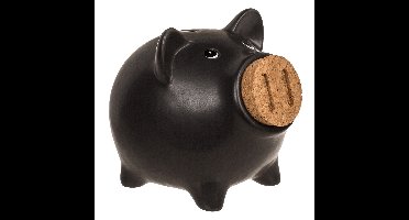 Spaarvarken met ingooi snuit/dop - keramiek - 15 x 12 cm - zwart - spaarpot