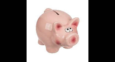 Spaarvarken - roze - 15 x 11 cm - keramiek - met sleutel - spaarpot dier - varken