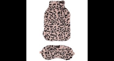 Superzachte fluffy cheetah/luipaard print warmwaterkruik en slaapmasker cadeau set roze