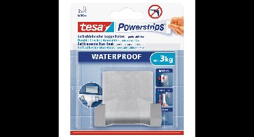 Tesa Powerstrips Dubbele haak - RVS - ophanghaak - verwijderbare haken - waterproof