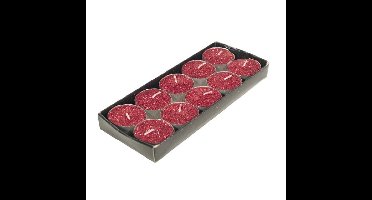Theelichtjes/waxinelichtjes kaarsjes - 10x st - rood glitters - 3,5 cm