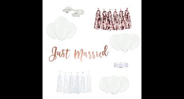 Trouwauto decoratie pakket Just Married - Bruiloft - rosegoud/wit