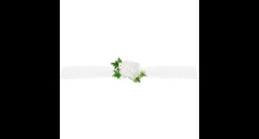 Trouwauto lint roosjes - Bruiloft - wit met groen blad - just married
