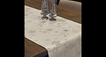 Unique Living tafelloper - zilver - sneeuwvlokken - 150 x 45 cm - polyester
