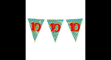 Verjaardag 10 jaar thema Vlaggetjes - Feestversiering - 10m - Folie - Dubbelzijdig