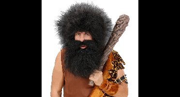 Verkleed baard holbewoner thema - zwart - Neanderthaler - voor volwassen