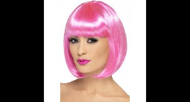 Verkleed pruik - roze - Boblijn - met pony - dames - kapsel - Carnaval damespruik
