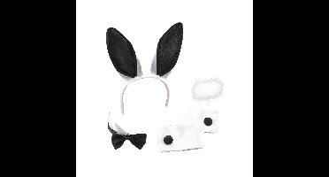 Verkleed set bunny - 5-delig - zwart/wit - verkleed accessoires