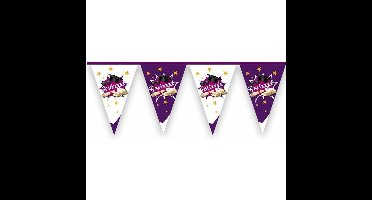 Vlaggenlijn geslaagd thema - 10 meter - paars/wit - plastic - diploma examenfeest hangdecoratie