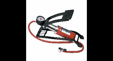 Voetpomp - rood - 5 bar - 1 cilinder - 600 mm luchtslang - manometer - inclusief 3 opzetstukken