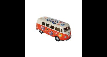 VW model T1 auto busje - hippie style - oranje - 12 cm - terugtrek motor