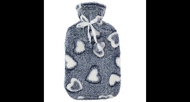 Warmwaterkruik - 2L - grijs/wit - met hoes - kruik - hartjes print