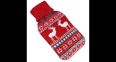 Warmwaterkruik - rood - met hoes - 2L - kerst print - kruik - bedkruik - kruikenzak