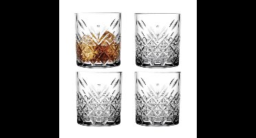 Whisky tumbler glazen - 4x - Timeless serie - transparant - 340 ml