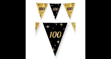 100 jaar verjaardag feest vlaggetjes - zwart/goud - 10 meter - kunststof - leeftijd - versiering