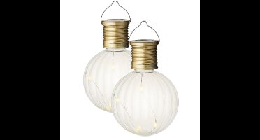 2x Buiten LED lampion solar verlichting 11 cm