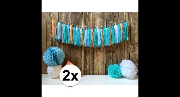 2x Kwast tassel slingers mint groen 5 meter