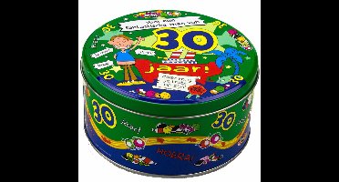 30 jaar snoeptrommel/voorraadtrommel voor man - 14 x 7,5 cm - 30e verjaardag - cadeau
