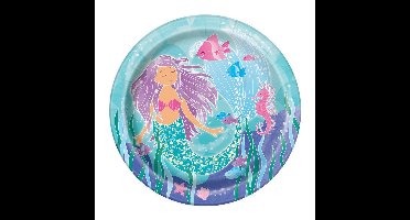 Bordjes zeemeermin thema - 8x - 23 cm - karton - oceaan gebaksbordjes